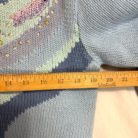 Storybook Knits Vtg Ocean Dolphin Mermaid Cardigan Sweater Womens Sz M Cottage - Picture 9 of 11